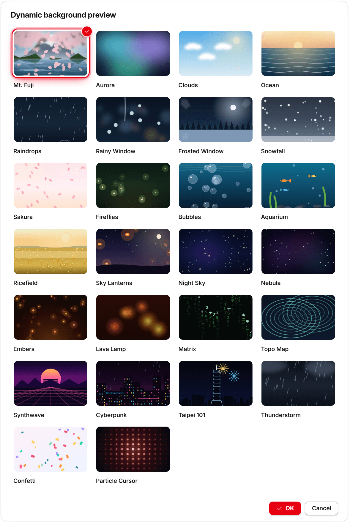 KKTerm background picker with animated Dashboard and terminal backgrounds