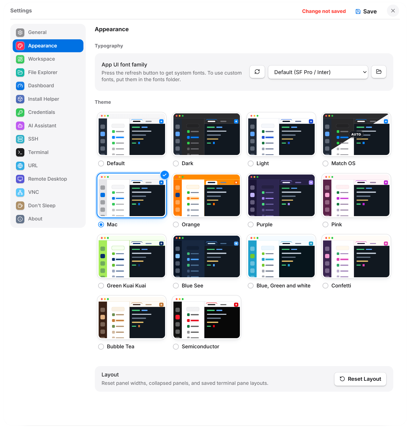 KKTerm Settings showing the color scheme gallery