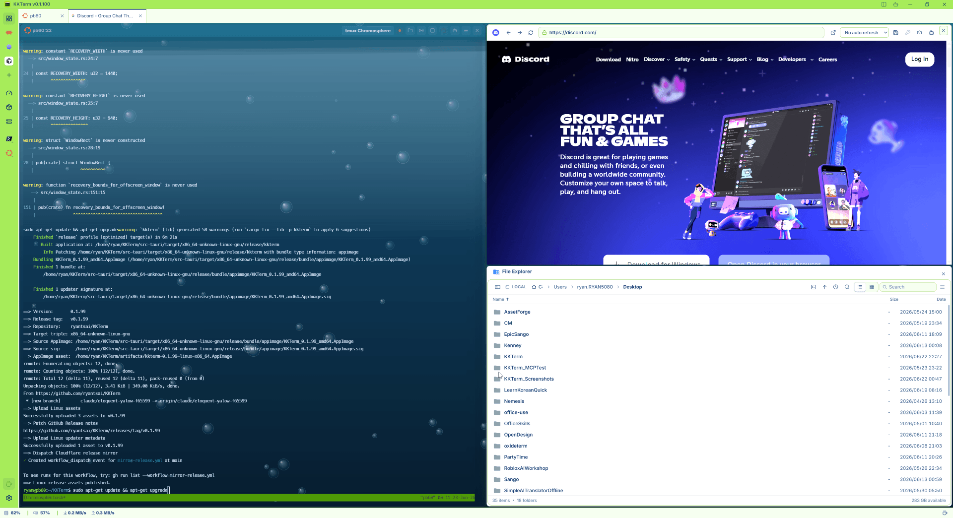 A KKTerm Workspace Tab split into multiple terminal Panes